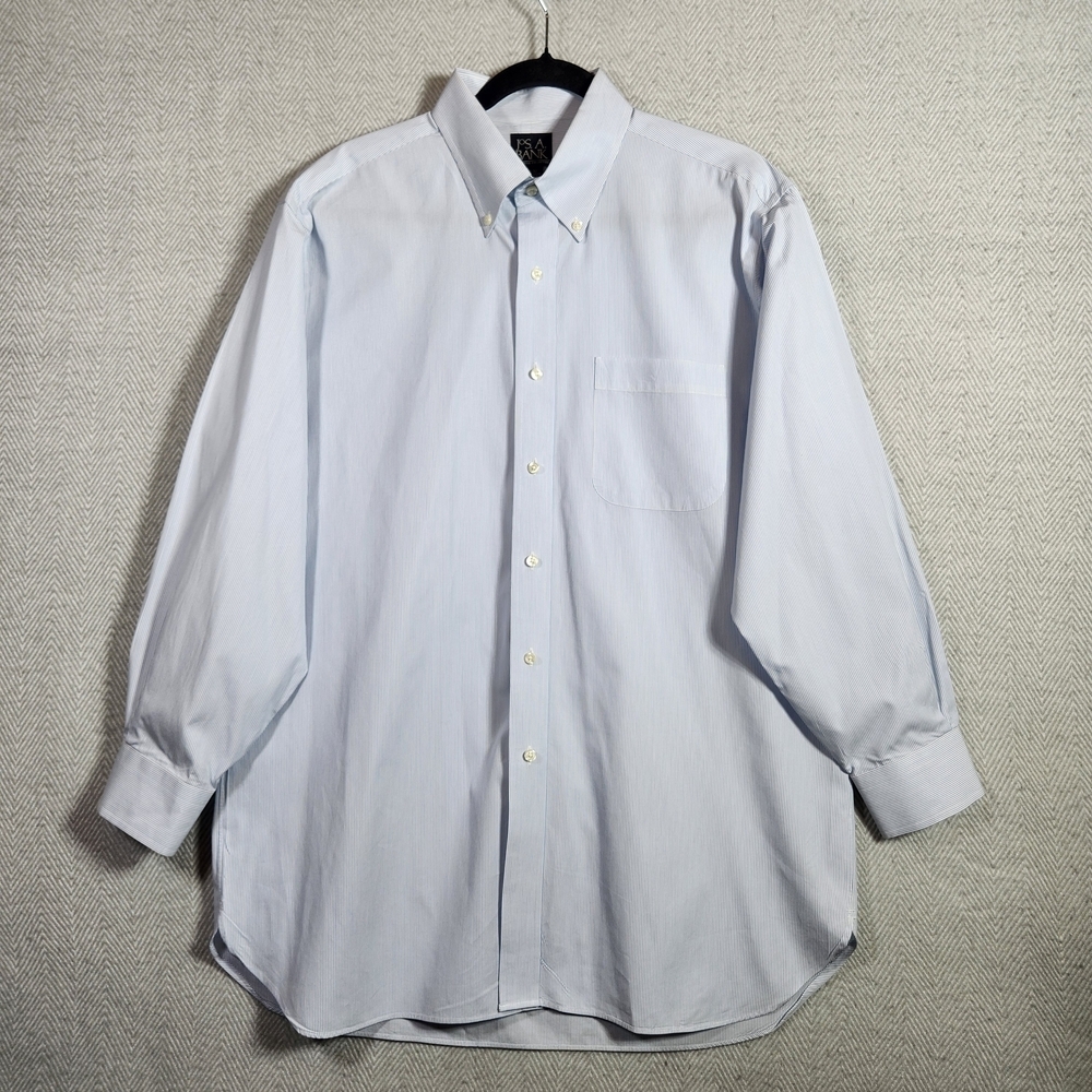 Jos A Bank Striped Blue And White Mens L Long Sleeve Button Down Dress Shirt